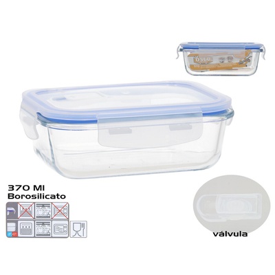 Borosilikāta pusdienu kārba ar vārstu 370 ml, taisnstūra, 5,5 x 15,5 x 11,5 cm, KITCHEN&GO 8445393578781