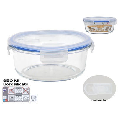 Borosilikāta pusdienu kārba ar vārstu 1300 ml, apaļa, 8,5 x 20,5 x 20,5 cm, KITCHEN&GO 8445393578859