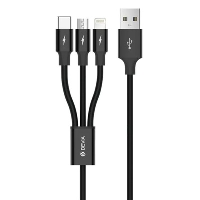  Devia Kintone Series 3In1 Tube, USB to Lightning, MicroUSB, Type-C, 1,2m, Black