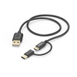  Hama 00178327 2-in-1 Micro-USB Cable with USB Type-C Adapter 1m Black