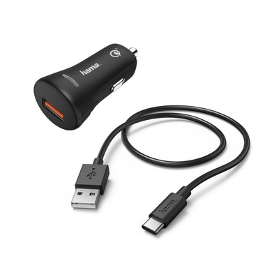  Hama 00183231 Car Charger, USB Type-C QC 3.0 3A,  Black