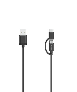  Hama 00200616 Micro-USB Cable, 2 in 1, incl. Adapter to USB-C, USB 2.0, 0.75 m  Hover