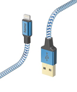  Hama 00201553 Reflective Charging Cable, USB-A - Lightning 1.5m Nylon blue  Hover