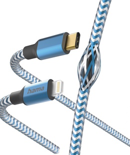  Hama 00201561 Reflective Charging Cable, USB-C - Lightning 1.5m Nylon blue  Hover