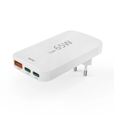 Hama 00201976 Flat Charger 220V With 2xUSB-C/USB-A 65W White