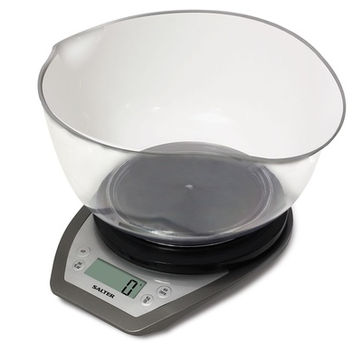 Svari Salter 1024 SVDR14 Electronic Kitchen Scales with Dual Pour Mixing Bowl silver