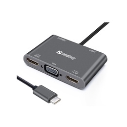  Sandberg 136-35 USB-C Dock 2xHDMI+1xVGA+USB+PD