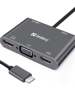  Sandberg 136-35 USB-C Dock 2xHDMI+1xVGA+USB+PD  Hover