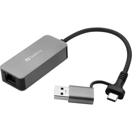  Sandberg 136-68 USB-C/A 2.5 GbE RJ45 Adapter, 2.5 Gigabit Ethernet on USB-C