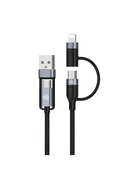  Tellur 4in1 Cable USB/Type-C to Type-C (PD65W)/Lightning (PD20W) 1m Black