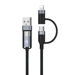  Tellur 4in1 Cable USB/Type-C to Type-C (PD65W)/Lightning (PD20W) 1m Black