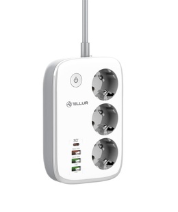  Tellur Smart WiFi Power Strip 3 Outlets, PD30W, QC18W, 2xUSB 2.4A 2500W 10A 2m  Hover