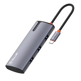  Tellur USB-C hub, PD 3.0 100W, HDMI, 3xUSB 3.0 grey