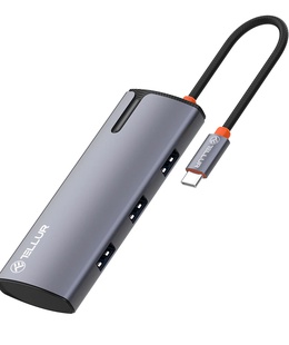  Tellur USB-C hub, PD 3.0 100W, HDMI, 3xUSB 3.0 grey  Hover