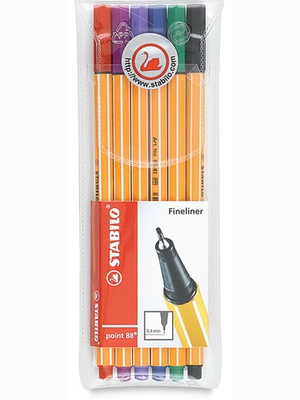  Tintes pildspalvu komplekts STABILO POINT 88 |0.4 mm| 6 krāsas  Hover