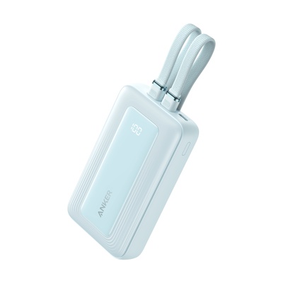  Anker Power Bank with Built-In USB-C and + Lighting Cable | A1680031 | 10000 mAh | 30W Output | Blue