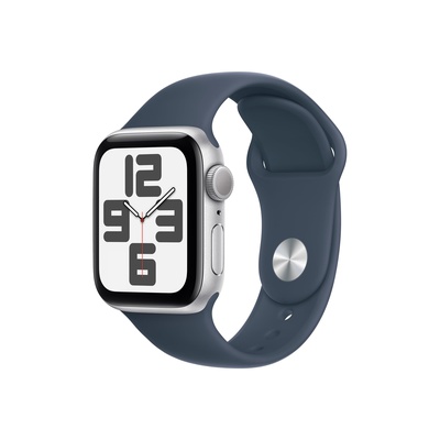 Viedpulksteni Apple Watch SE GPS 40mm Silver Aluminium Case with Storm Blue Sport Band - M/L Apple