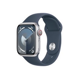 Viedpulksteni Apple Apple Watch Series 9 GPS + Cellular 41mm Silver Aluminium Case with Storm Blue Sport Band - S/M Apple