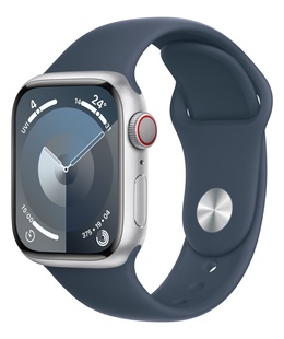 Viedpulksteni Apple Apple Watch Series 9 GPS + Cellular 41mm Silver Aluminium Case with Storm Blue Sport Band - S/M Apple  Hover
