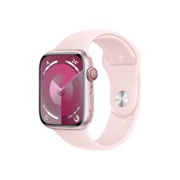 Viedpulksteni Apple Apple Watch Series 9 GPS + Cellular 45mm Pink Aluminium Case with Light Pink Sport Band - M/L Apple Watch Series 9 Smart watch GPS (satellite) Retina LTPO OLED 45mm Waterproof