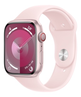 Viedpulksteni Apple Apple Watch Series 9 GPS + Cellular 45mm Pink Aluminium Case with Light Pink Sport Band - M/L Apple Watch Series 9 Smart watch GPS (satellite) Retina LTPO OLED 45mm Waterproof  Hover