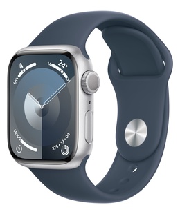 Viedpulksteni Apple Watch Series 9 GPS 41mm Silver Aluminium Case with Storm Blue Sport Band - S/M Apple  Hover