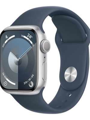 Viedpulksteni Apple Watch Series 9 GPS 41mm Silver Aluminium Case with Storm Blue Sport Band - M/L Apple  Hover