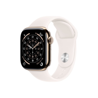 Viedpulksteni Apple Watch Series 11 GPS + Cellular 42mm Gold Titanium Case with Light Blush Sport Band - M/L | Apple