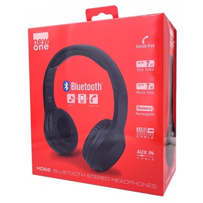 Austiņas New-One | Headphones | HD 68 | Wireless | Bluetooth | Black