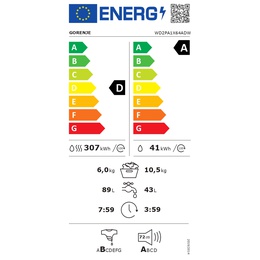 Veļas mazgājamā  mašīna Gorenje Washing Machine with Dryer | WD2PA1X64ADW | Energy efficiency class A/D | Front loading | Washing capacity 10.5 kg | 1400 RPM | Depth 59 cm | Width 60 cm | Display | LED | Drying system | Drying capacity 6 kg | Steam function | Wi-Fi | White