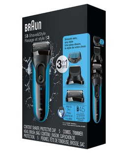  Braun | Shaver with trimmer | Series 3 Shave&Style 3010BT | Operating time (max) 45 min | Wet & Dry | NiMH | Black/Blue  Hover