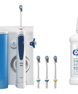 Birste OxyJet Oral Irrigator Pack with Mouthwash | 600 ml | Number of heads 4 | White/Blue  Hover