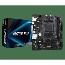  ASRock A520M-HDV Processor family AMD Processor socket AM4 DDR4 DIMM Memory slots 2 Supported hard disk drive interfaces 	SATA