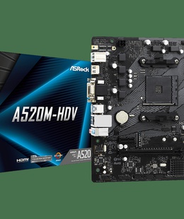  ASRock A520M-HDV Processor family AMD Processor socket AM4 DDR4 DIMM Memory slots 2 Supported hard disk drive interfaces 	SATA  Hover