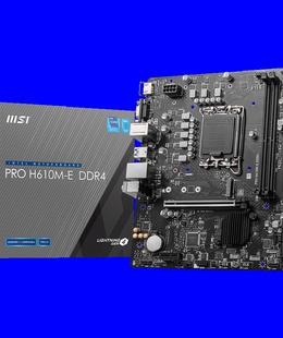  MSI | PRO H610M-E DDR4 | Processor family Intel | Processor socket  LGA1700 | DDR4 DIMM | Memory slots 2 | Supported hard disk drive interfaces 	SATA  Hover
