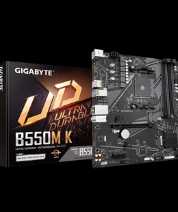  Gigabyte B550M K 1.0 M/B Processor family AMD Processor socket AM4 DDR4 DIMM Memory slots 4 Supported hard disk drive interfaces 	SATA  Hover
