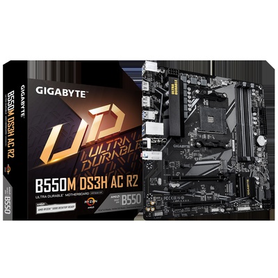  Gigabyte B550M DS3H AC R2 | Processor family AMD | Processor socket AM4 | DDR4 DIMM | Supported hard disk drive interfaces SATA