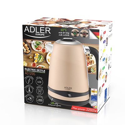 Tējkanna Adler | Kettle | AD 1295 | Electric | 2200 W | 1.7 L | Stainless steel | 360° rotational base | Golden