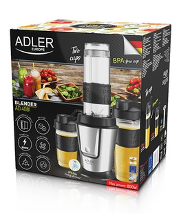 Blenderis Adler | Blender | AD 4081 | Tabletop | 800 W | Jar material BPA Free Plastic | Jar capacity 0.4 + 0.57 L | Ice crushing | Black/Stainless steel  Hover