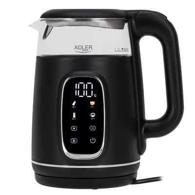 Tējkanna Adler Kettle with LED Display | AD 1305 | Electric | 2200 W | 1.7 L | Plastic | 360° rotational base | Black/Silver