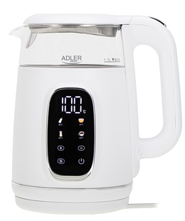 Tējkanna Adler Kettle with LED Display | AD 1305 | Electric | 2200 W | 1.7 L | Plastic | 360° rotational base | White/Silver  Hover
