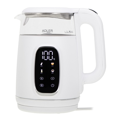 Tējkanna Adler Kettle with LED Display | AD 1305 | Electric | 2200 W | 1.7 L | Plastic | 360° rotational base | White/Silver
