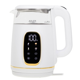 Tējkanna Adler Kettle with LED Display | AD 1305 | Electric | 2200 W | 1.7 L | Plastic | 360° rotational base | White/Gold