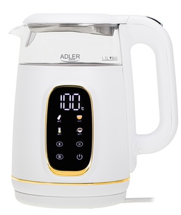 Tējkanna Adler Kettle with LED Display | AD 1305 | Electric | 2200 W | 1.7 L | Plastic | 360° rotational base | White/Gold  Hover