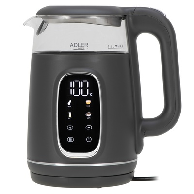 Tējkanna Adler Kettle with LED Display | AD 1305 | Electric | 2200 W | 1.7 L | Plastic | 360° rotational base | Grey