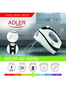 Mikseris Adler | AD 4205 b | Mixer | Hand Mixer | 300 W | Number of speeds 5 | Turbo mode | White/Black Hover