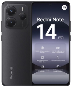 Telefons Xiaomi Redmi Note 14 | Midnight Black | 6.67  | AMOLED | 1080 x 2400 pixels | Mediatek | Internal RAM 6 GB | 128 GB | Dual SIM | 5G | Main camera resolution 50+8+2 MP | Secondary camera resolution 20 MP | Android | 14  Hover