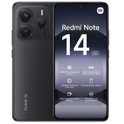 Telefons Xiaomi Redmi Note 14 | Midnight Black | 6.67  | AMOLED | 1080 x 2400 pixels | Mediatek | Internal RAM 6 GB | 128 GB | Dual SIM | 5G | Main camera resolution 50+8+2 MP | Secondary camera resolution 20 MP | Android | 14