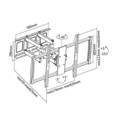  Sunne | Wall Mount | 60-100-EA | 60-100  | Maximum weight (capacity) 80 kg | Black
