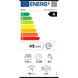Veļas mazgājamā  mašīna Candy Washing machine | RP4 476BWMBC/1-S | Energy efficiency class A | Front loading | Washing capacity 7 kg | 1400 RPM | Depth 45 cm | Width 60 cm | Display | 6-digit | Steam function | Wi-Fi | White
